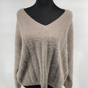 OAK + FORT Taupe Fuzzy V-Neck Sweater